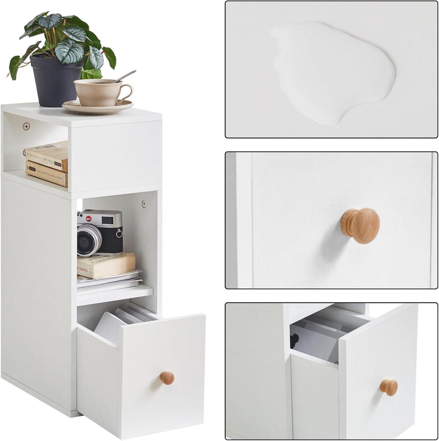 IBUYKE Nachttisch Set Schmal Beistelltisch Schublade 2 offene Fächer White