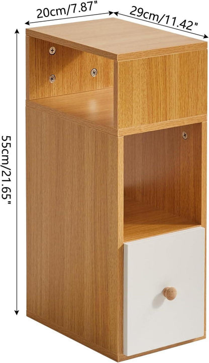 Nachttisch 2er Set Schmal Beistelltisch mit Schublade 2 offene Fächer