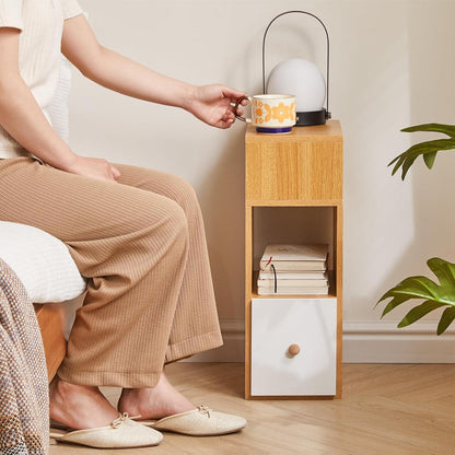 Nachttisch Set Schmal Beistelltisch mit Schublade Natürliche Farbe