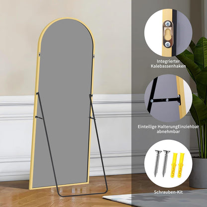 Großer Gewölbter Standspiegel mit Goldrahmen – 180 x 66 cm