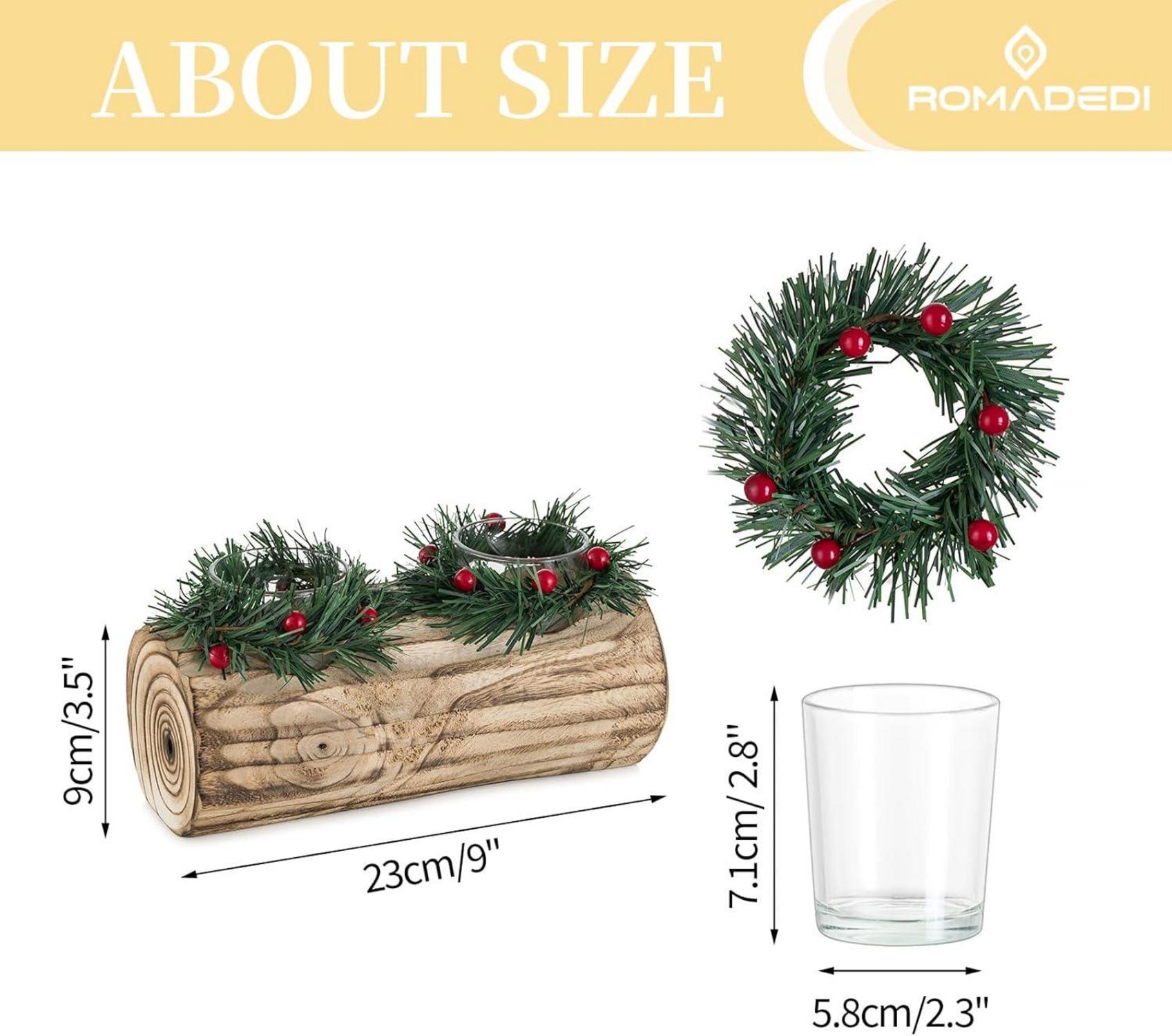 Holz Teelichthalter Weihnachtsdeko Yule Log Kerzenständer Winter Geschenk