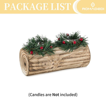 Teelichthalter Weihnachten Holz Yule Log Kerzenständer 23cm für Winter Deko