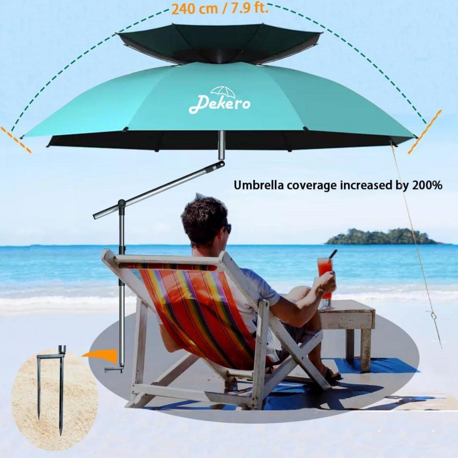 Dekero 240cm Strand Sonnenschirm Stabil UV 50 Seeblau