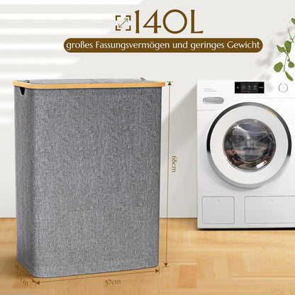 Wäschekorb mit Deckel & Wäschesack – 140L, Grau