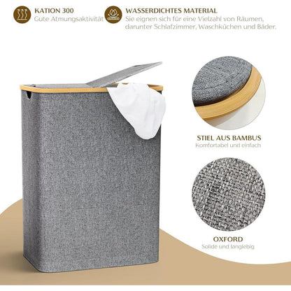 Wäschekorb mit Deckel & Wäschesack – 140L, Grau