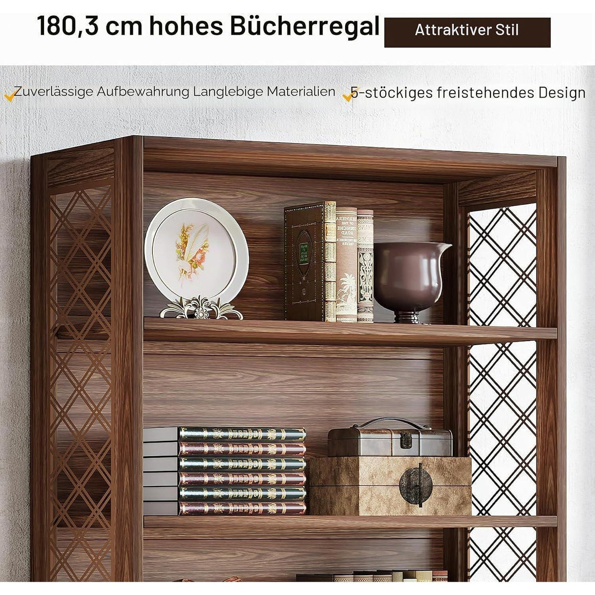 Vintage Bücherregal 180cm – 6-Stöckiges Standregal Holz