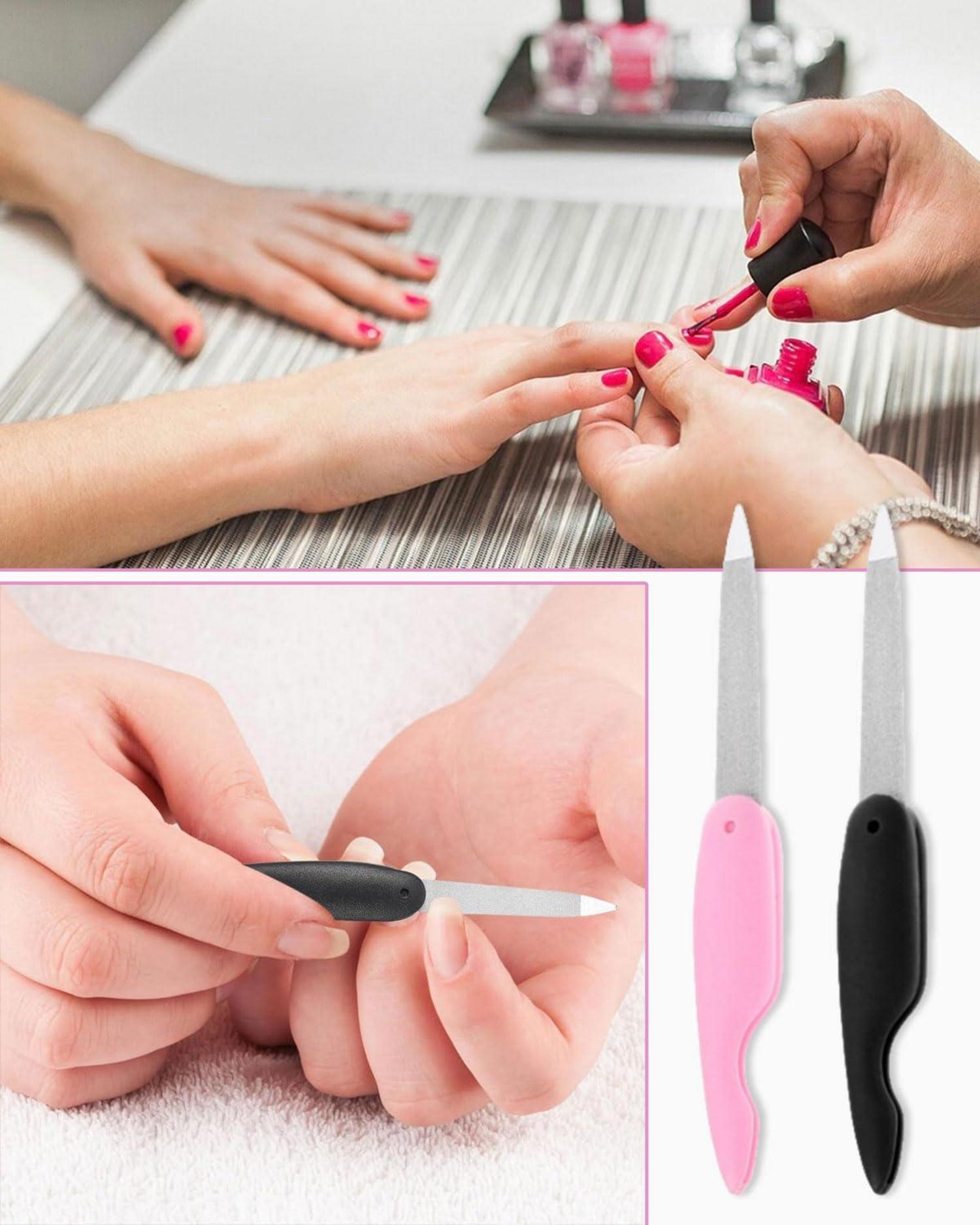 6 Stück Klappbare Metall Nagelfeile Set - Schwarz Pink