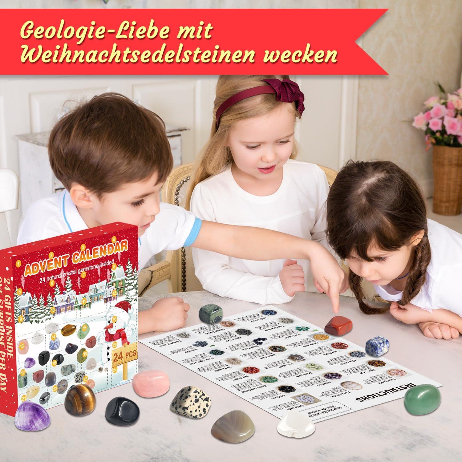 Adventskalender Kristalle 2024 für Kinder mit 24 Natürlichen Edelstein Mineralien Kristall Steine Weihnachtskalender