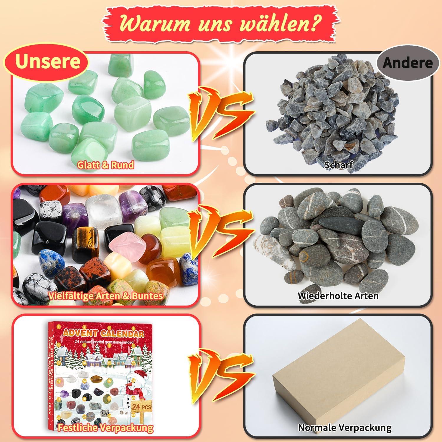 Adventskalender Kristalle 2024 für Kinder mit 24 Natürlichen Edelstein