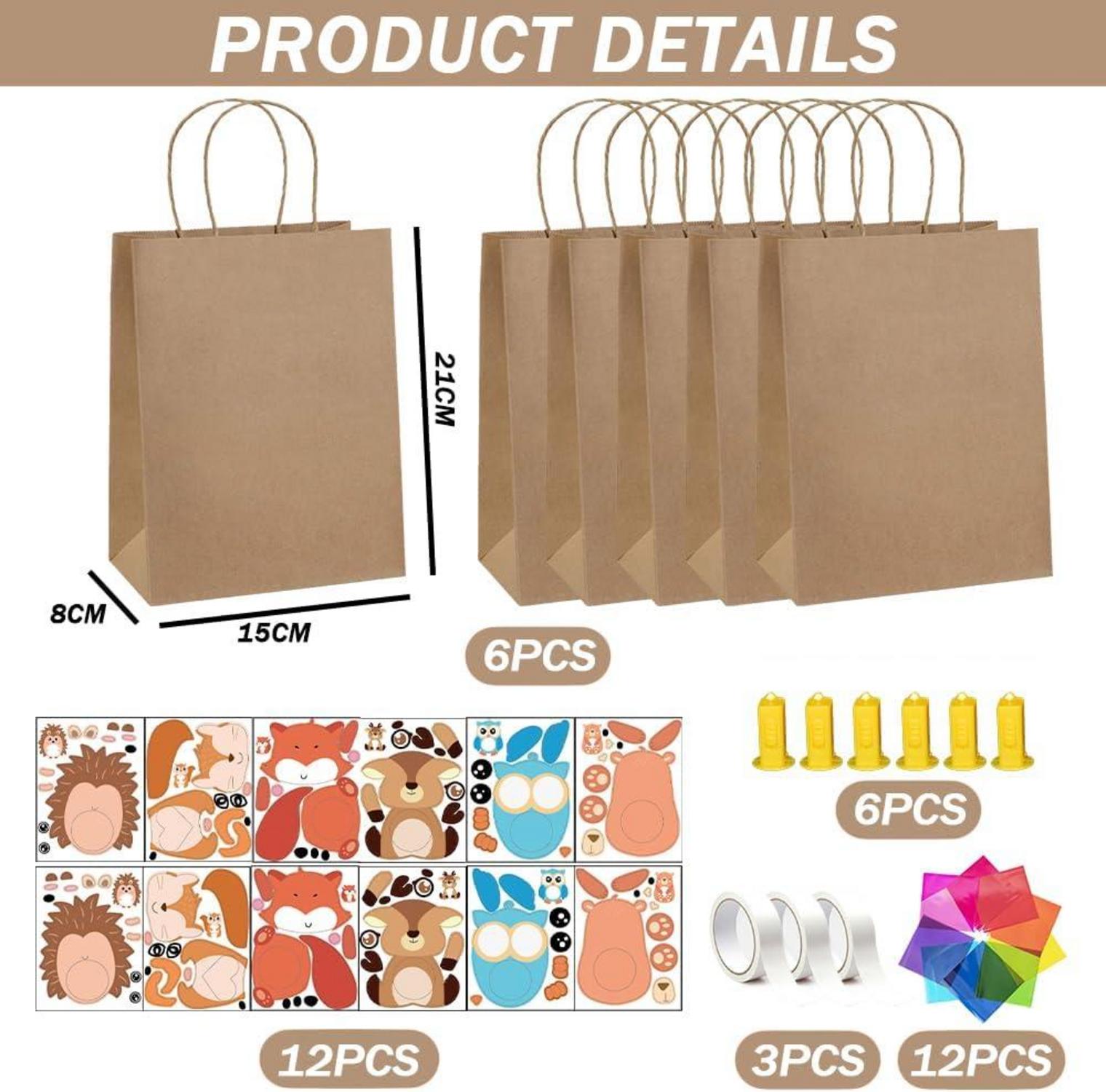 6er Laternen Bastelset für Kinder mit LED und Buntglas