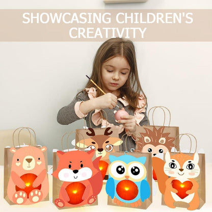 Laternen Bastelset 6er mit LED & Buntglaseffekt Fuchs Eule Elch Igel