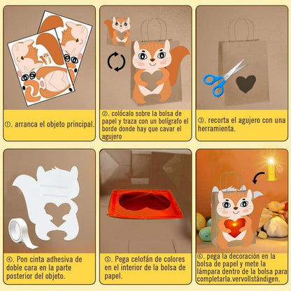 6er Laternen Bastelset für Kinder mit LED und Buntglas