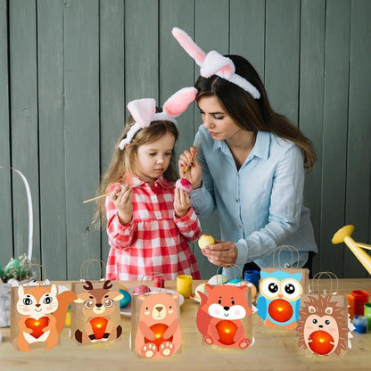 Laternen Bastelset 6er mit LED & Buntglaseffekt Fuchs Eule Elch Igel