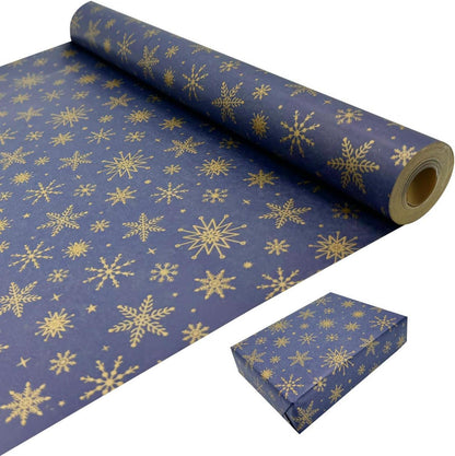 Weihnachtsgeschenkpapier Blaue Kraftpapierrolle Goldene Schneeflocke