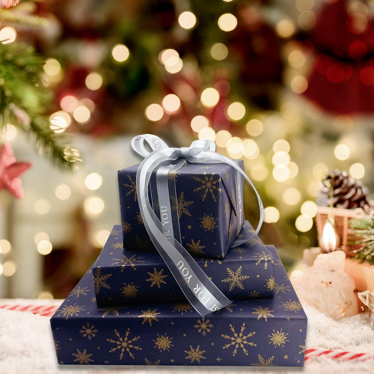 Weihnachtsgeschenkpapier Blaue Kraftpapierrolle 43x15m Goldene Schneeflocke