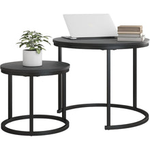 Runder Couchtisch 2er-Set, stapelbar, Holzoptik Schwarz
