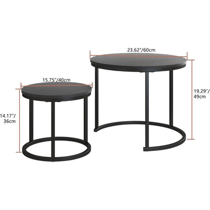 Runder Couchtisch 2er-Set, stapelbar, Holzoptik Schwarz