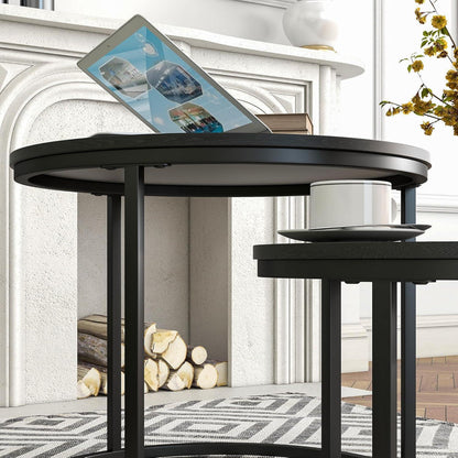 Runder Couchtisch 2er-Set, stapelbar, Holzoptik Schwarz