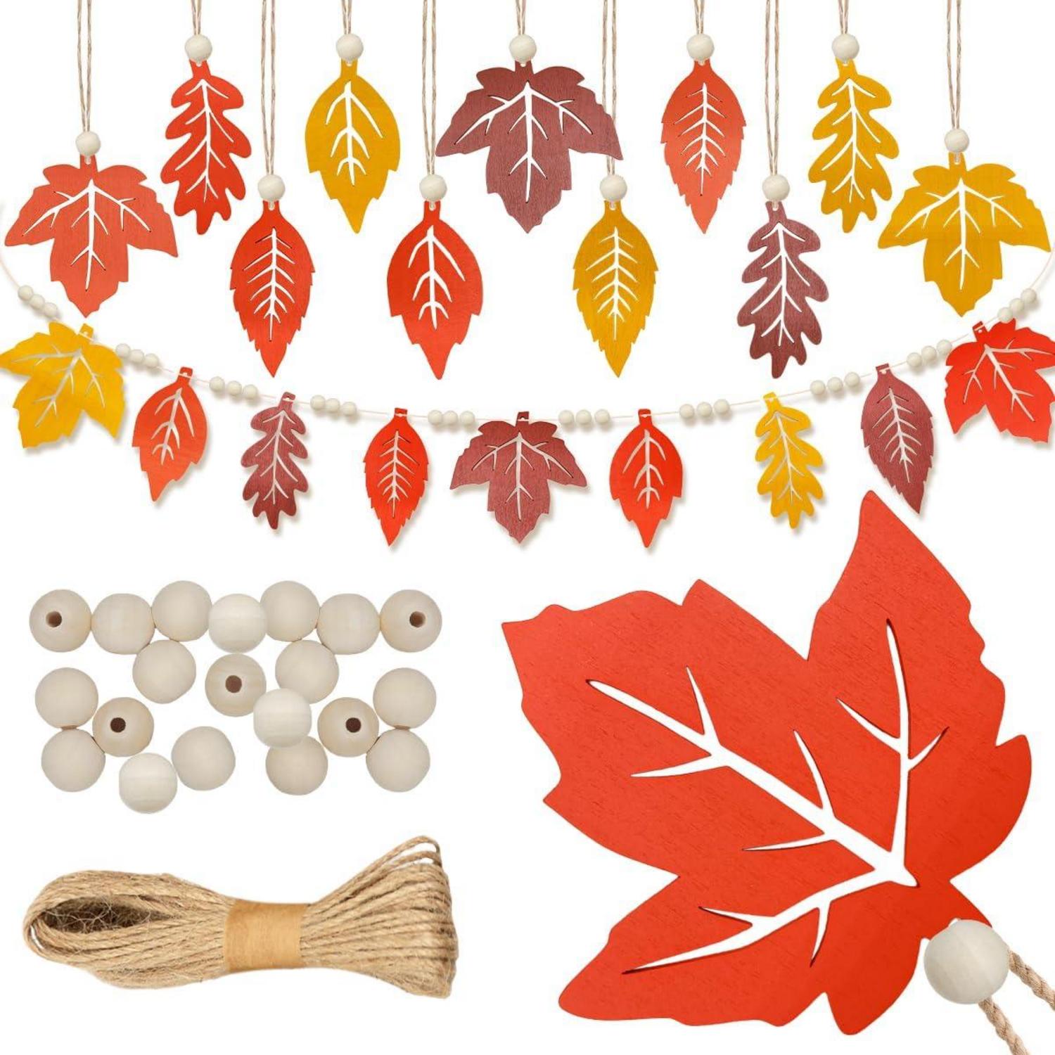 Herbst Girlande Ahornblatt Holzperlen Fensterdeko Hängend