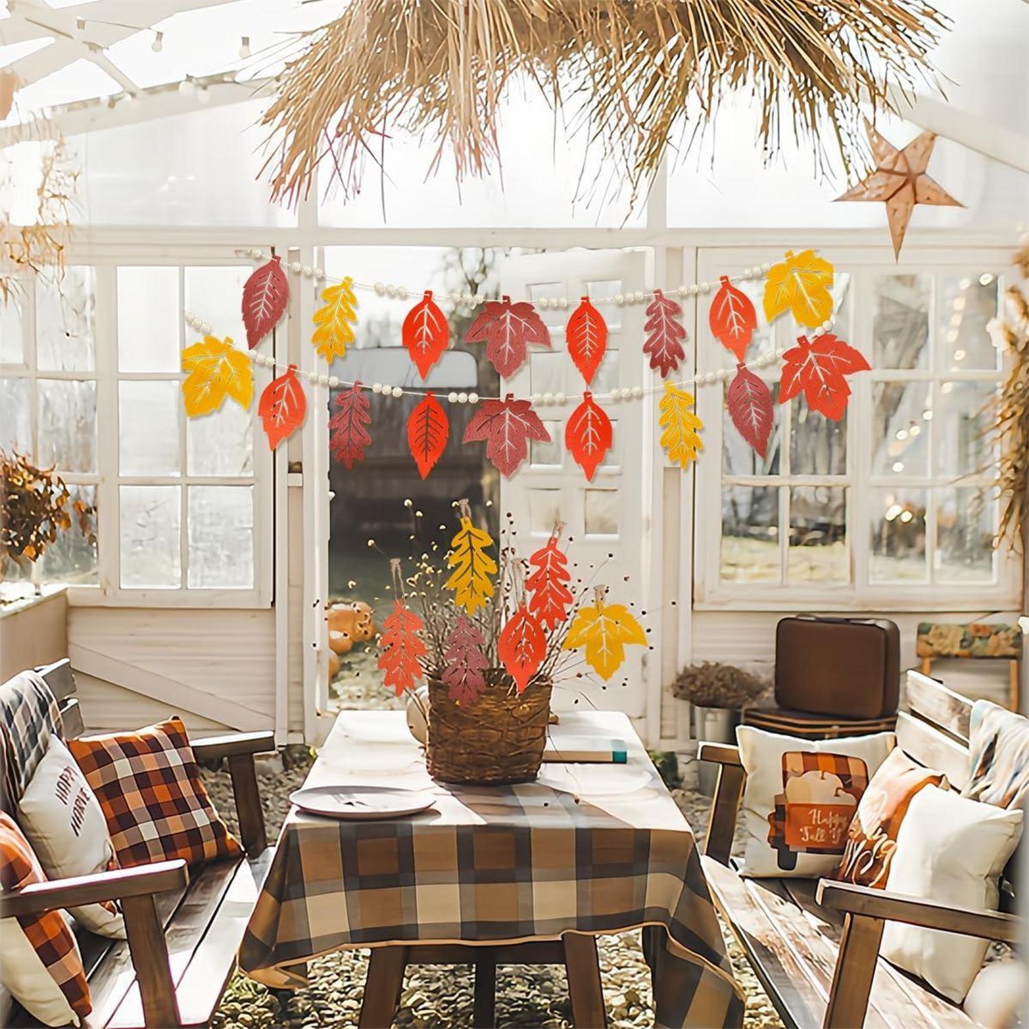 Herbst Girlande Ahornblatt Holzperlen Herbstdeko Aufhängen