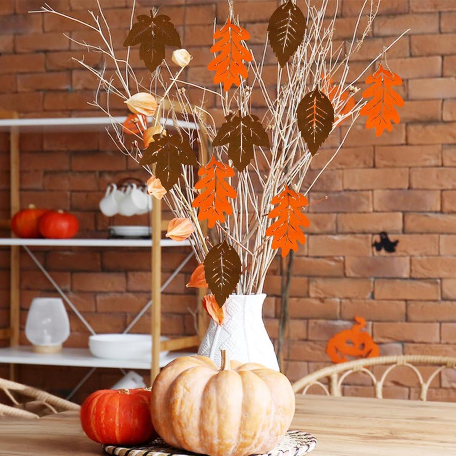 18er Set Herbstdeko Ahornblatt Blatt Holzperlen Seil Filz