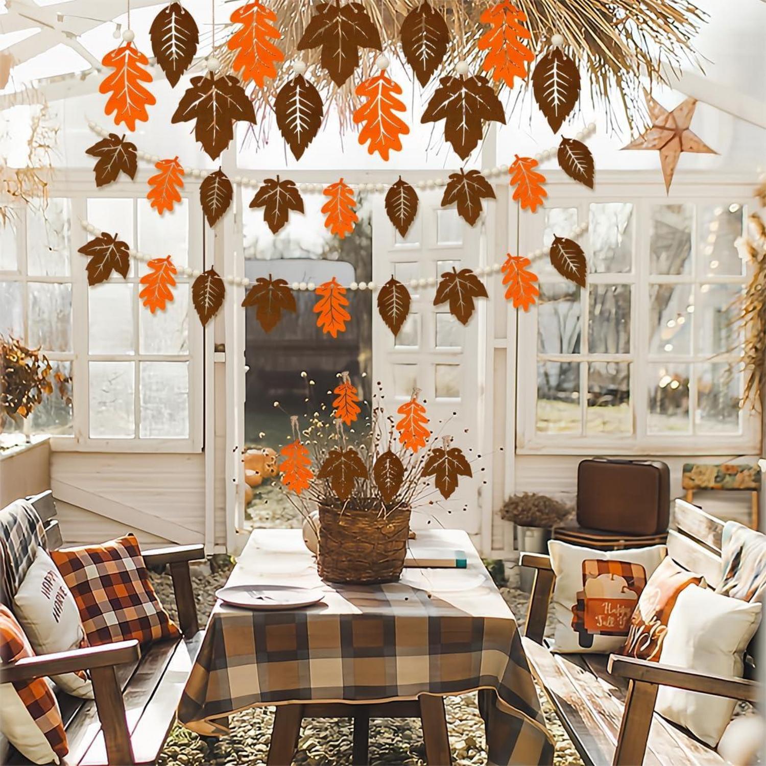 Herbstdeko Ahornblatt Set 18 Stück Fenster Hängend Holzperlen Filz