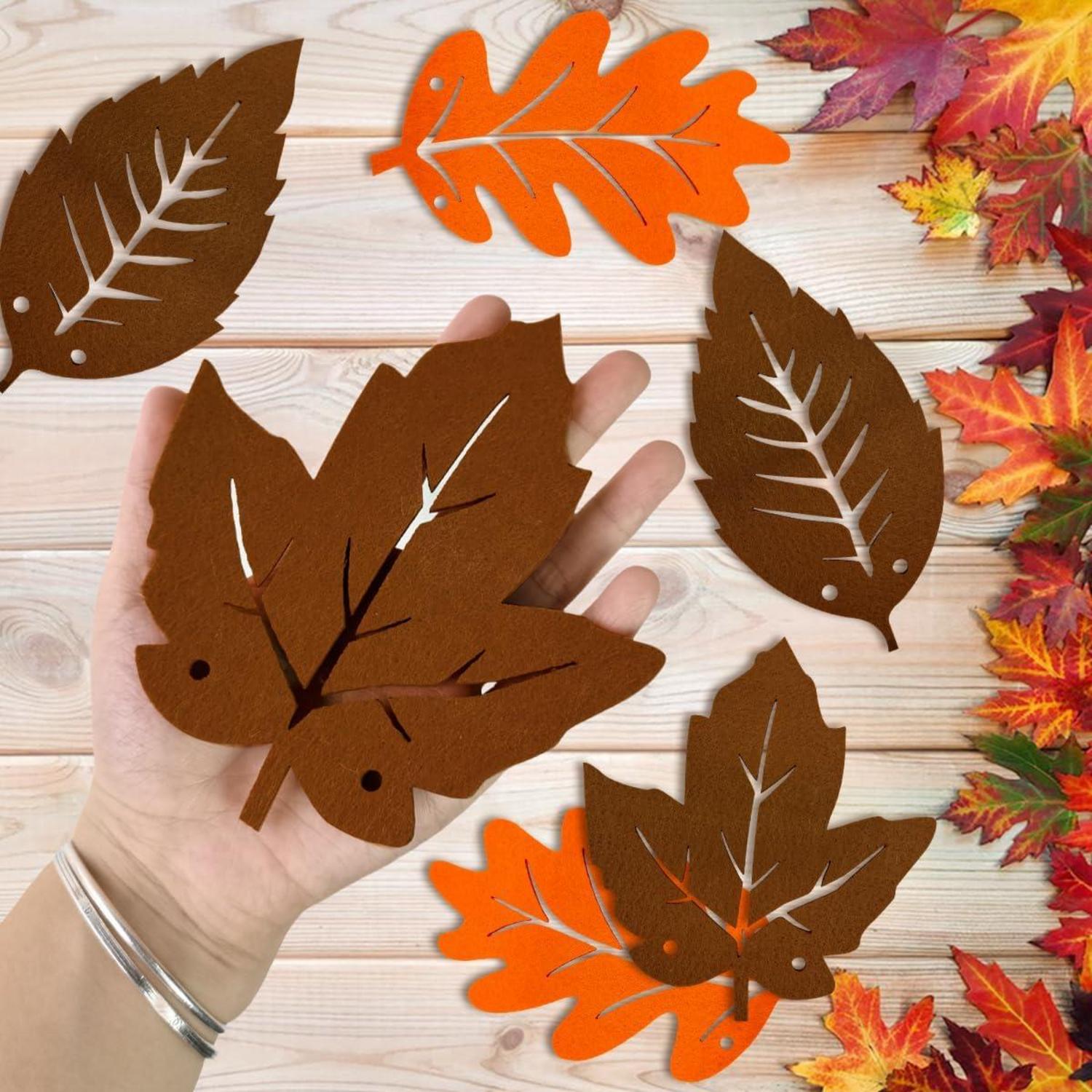 18er Set Herbstdeko Ahornblatt Fenster Hängend Holzperlen