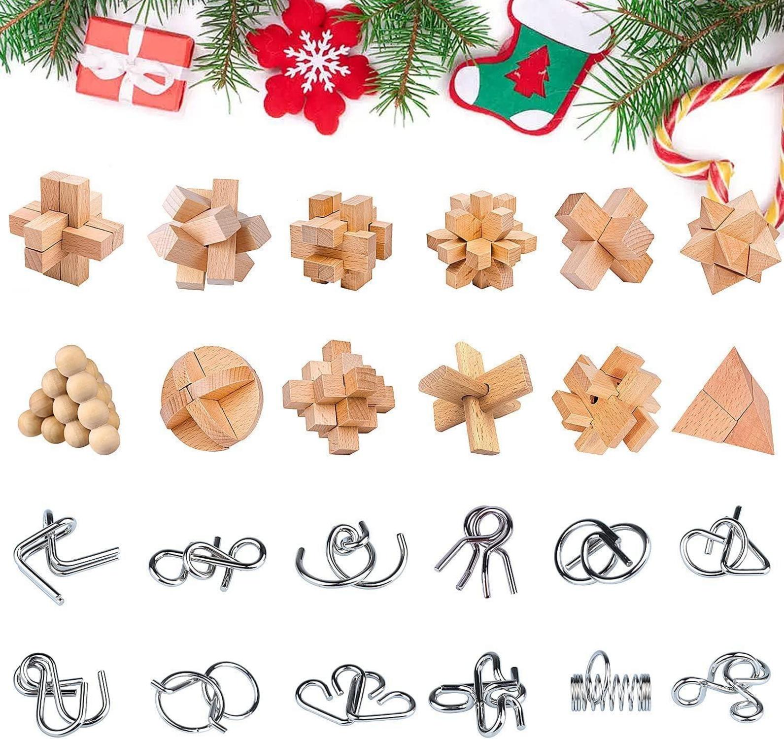 Adventskalender Knobelspiele Metall Holz Weihnachtsgeschenke 2024