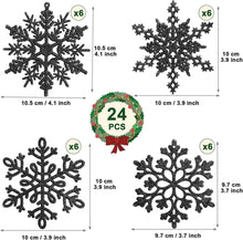24 Schwarze Glitter Schneeflocken Weihnachtsbaum Deko Set