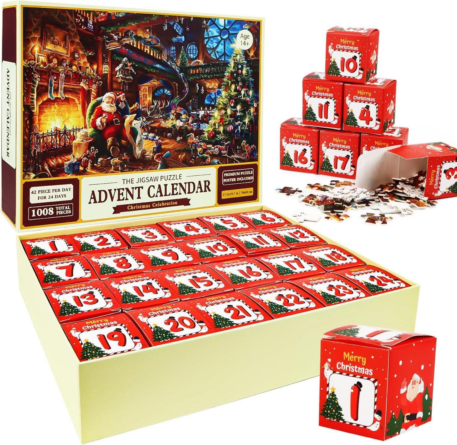 Adventskalender Weihnachtspuzzle 1008 Teile Weihnachtsmann Geschenke