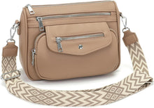 Moderne Damen Umhängetasche mit 5 Taschen und 7 Fächern