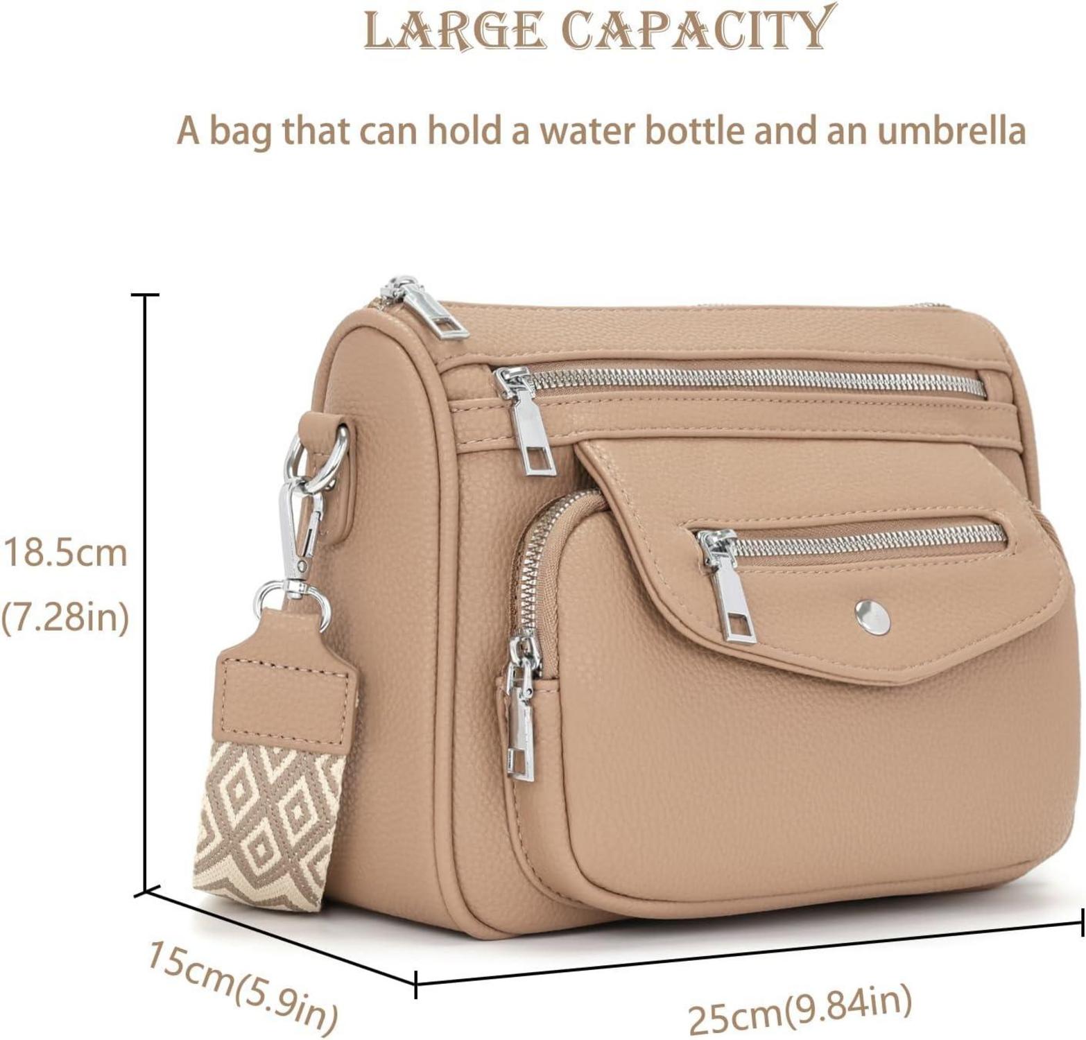 Moderne Damen Umhängetasche mit 5 Taschen und 7 Fächern