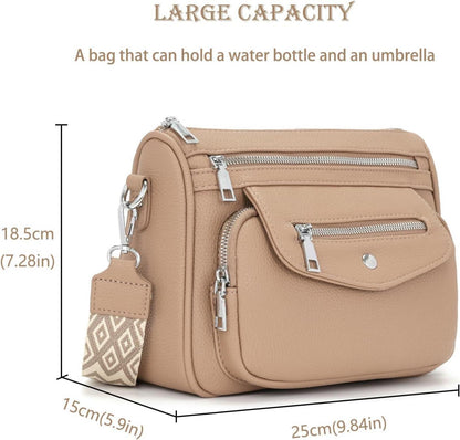 Moderne Damen Umhängetasche mit 5 Taschen und 7 Fächern