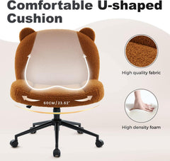 IWMH Bürostuhl ohne Armlehnen Höhenverstellbar Drehstuhl mit Rollen Ergonomischer Stuhl Braun