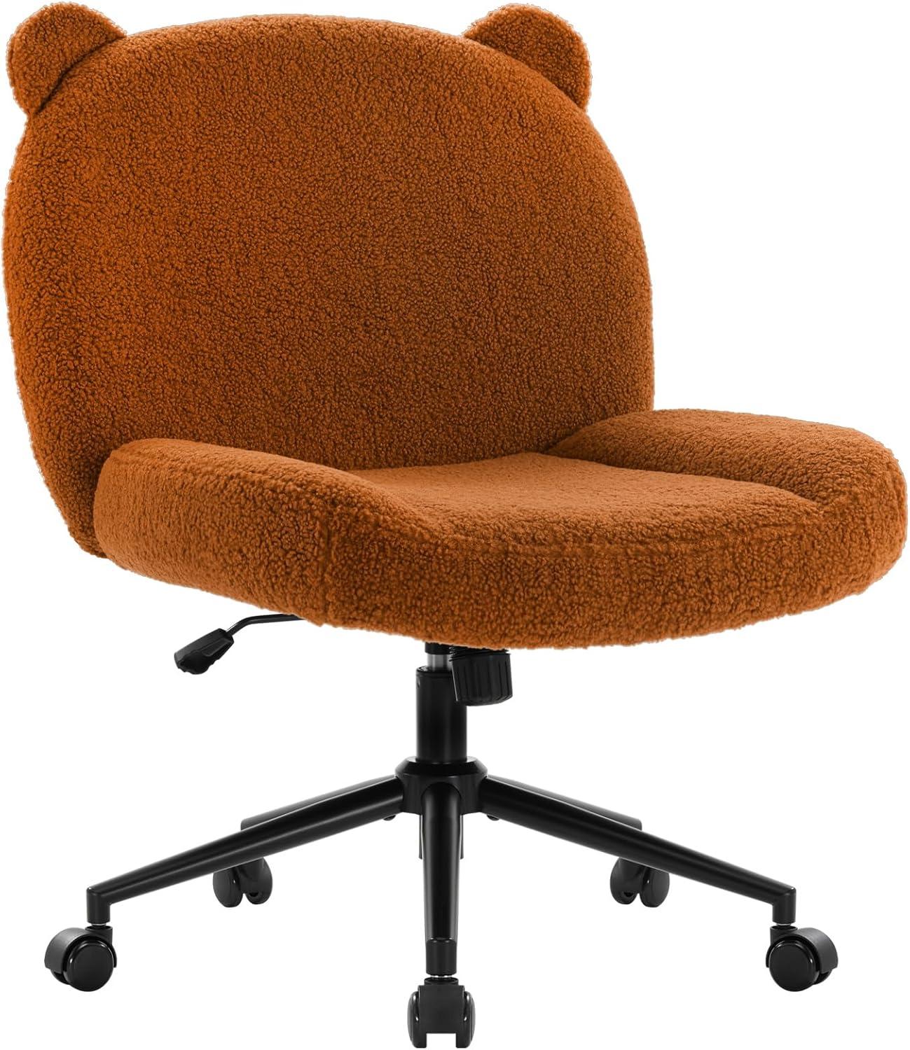 IWMH Bürostuhl ohne Armlehnen Höhenverstellbar Drehstuhl mit Rollen Ergonomischer Stuhl Braun