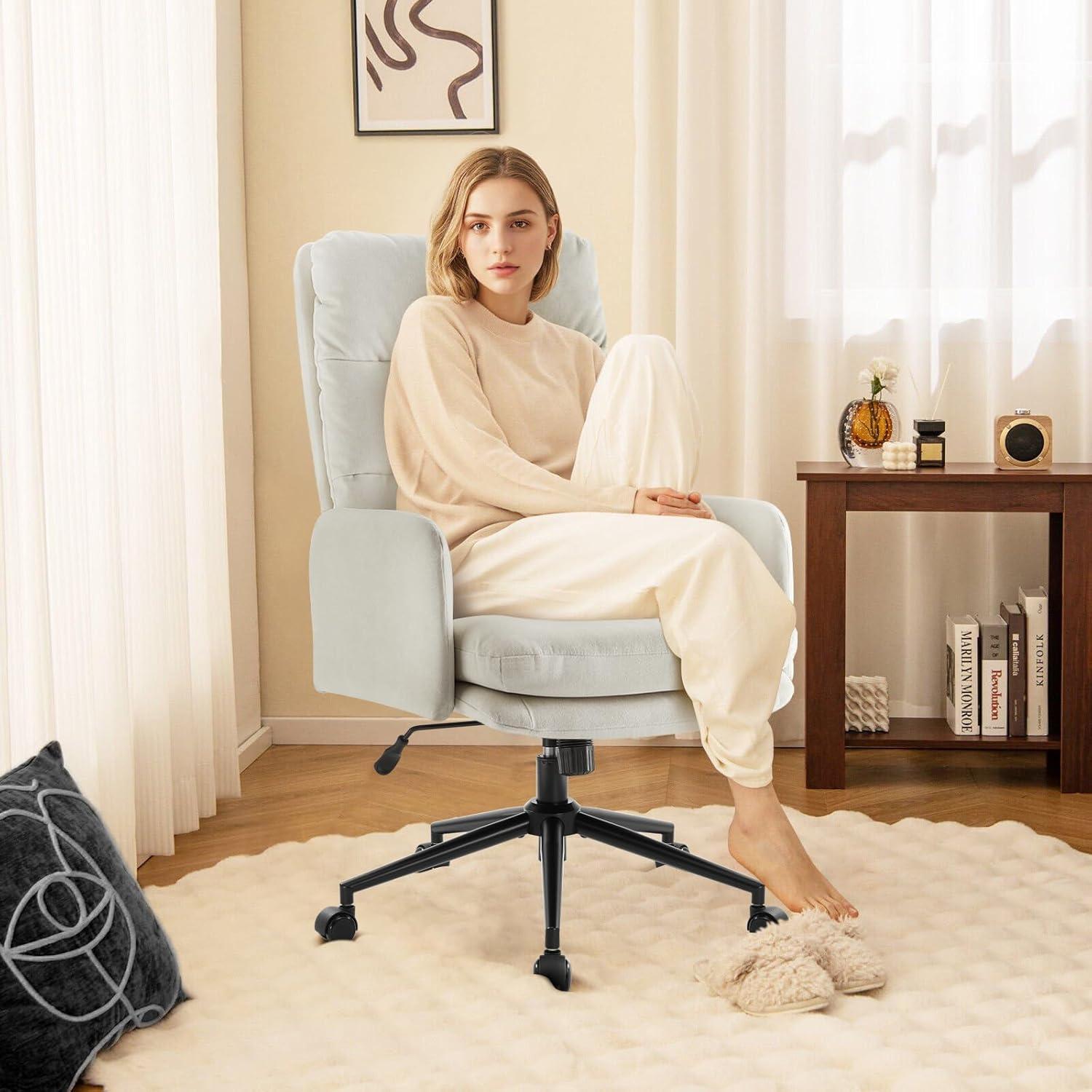 Schminktisch Stuhl mit Rollen Bürostuhl Beige Ergonomisch Robust und Stabil
