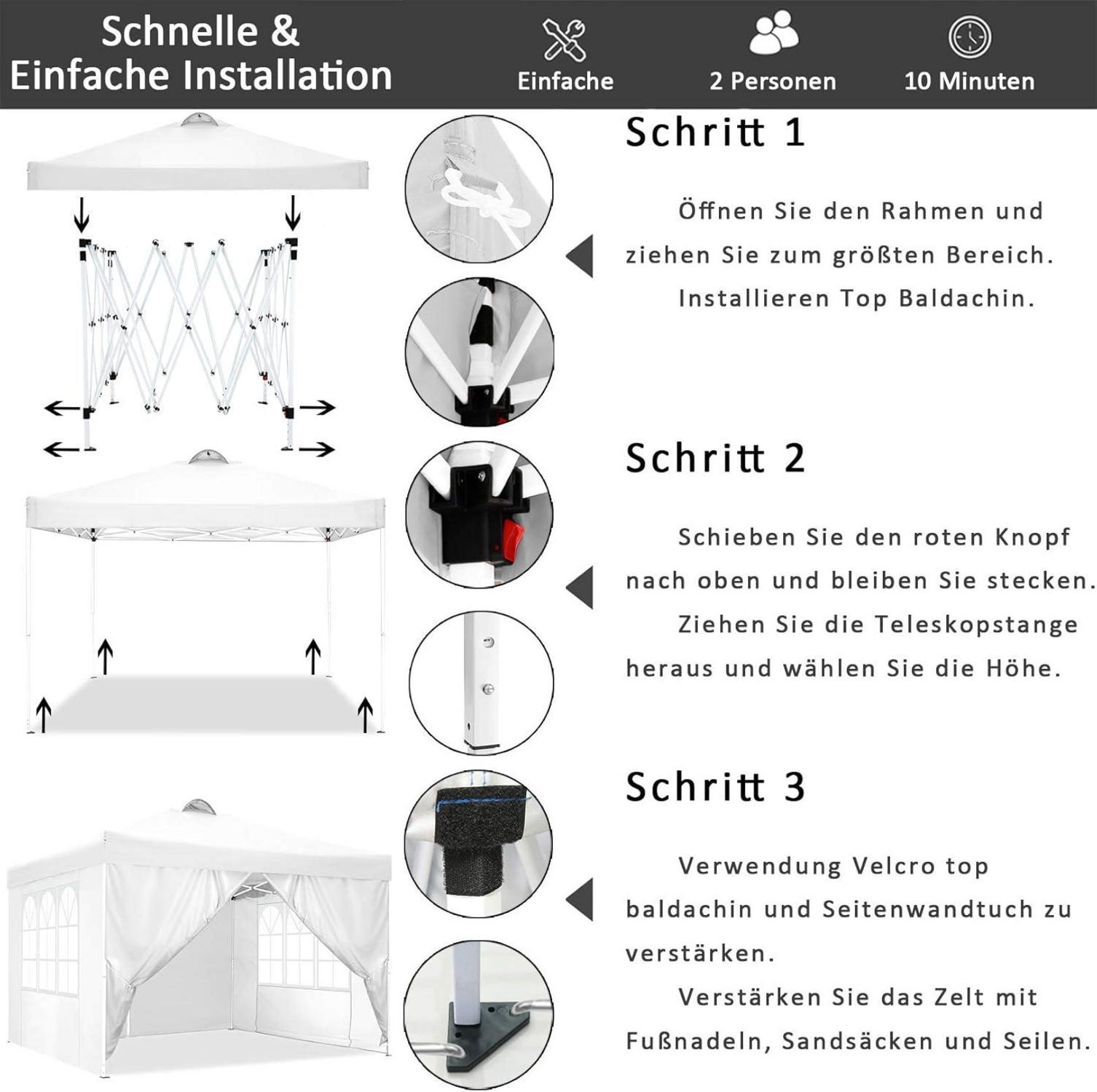 COBIZI Faltpavillon Wasserdicht Stabil Winterfest 3x3m inkl. 8