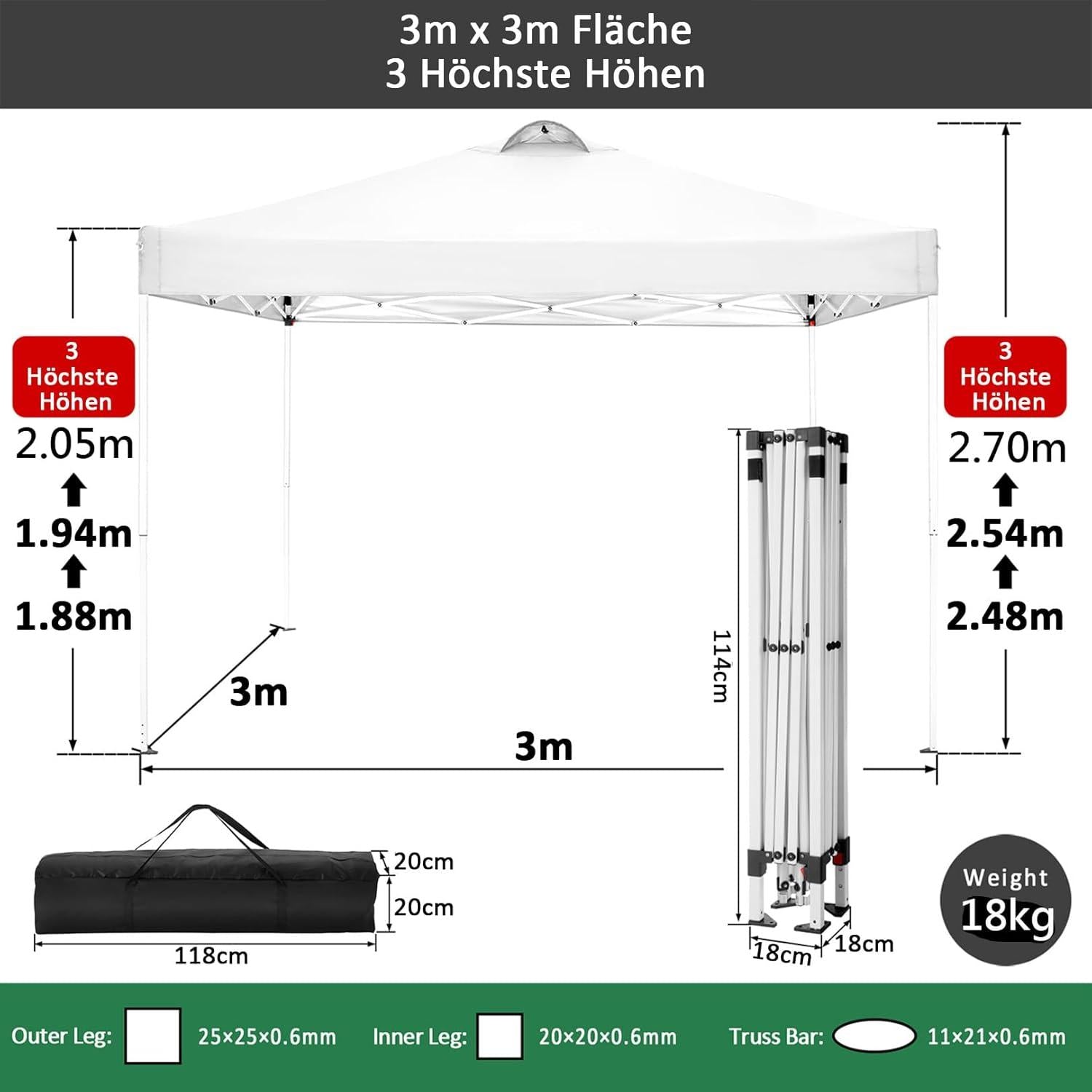 COBIZI Faltpavillon 3x3m Wasserdicht Stabil Winterfest Pop Up Partyzelt