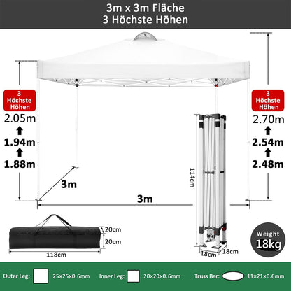 COBIZI Faltpavillon 3x3m Wasserdicht Stabil Winterfest Pop Up Partyzelt