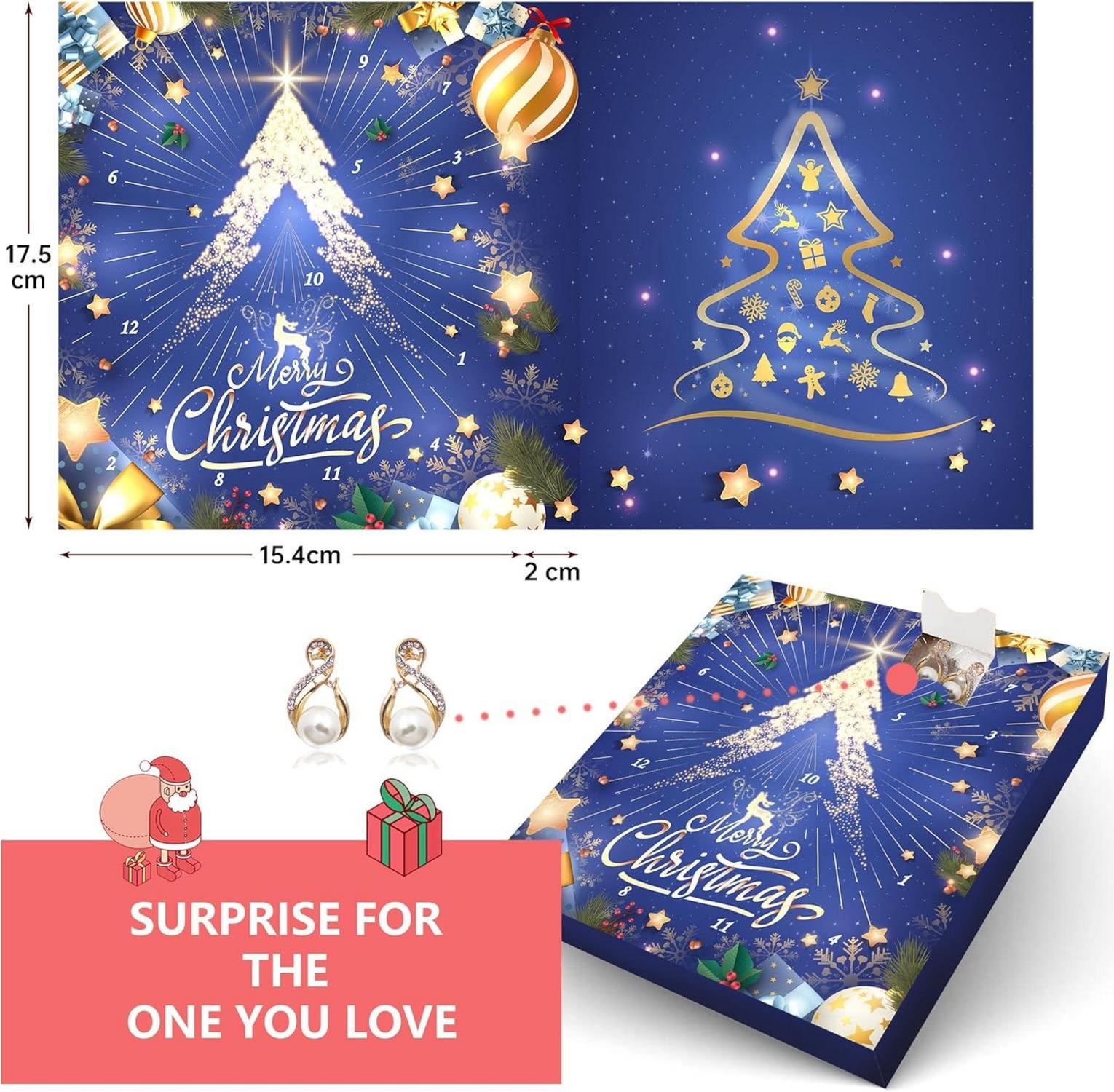 Schmuck Adventskalender Damen 2024 Weihnachten, 12 Überraschungen