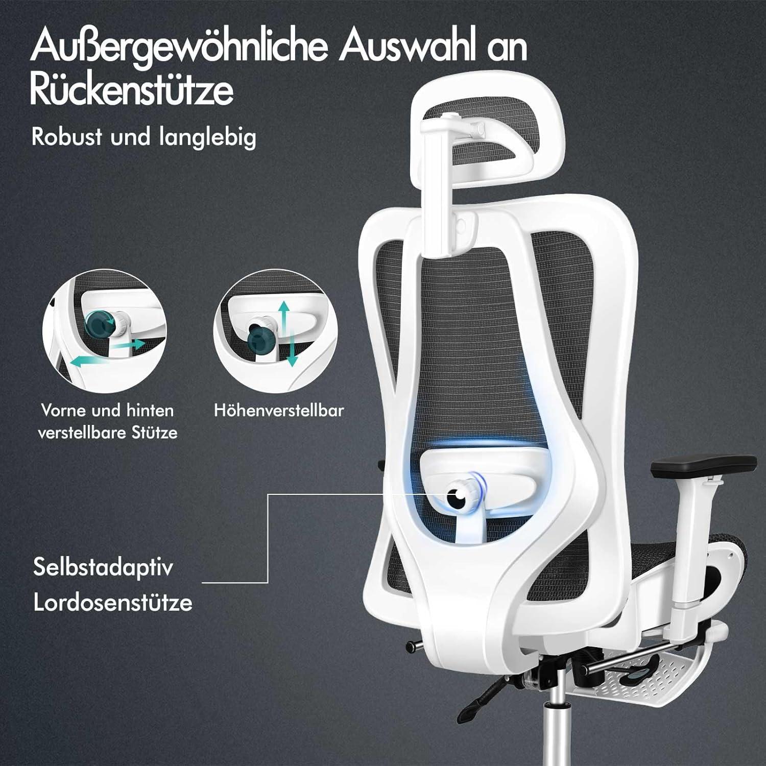Ergonomischer Bürostuhl mit 3D-Armlehne und Kopfstütze, bis 180 kg