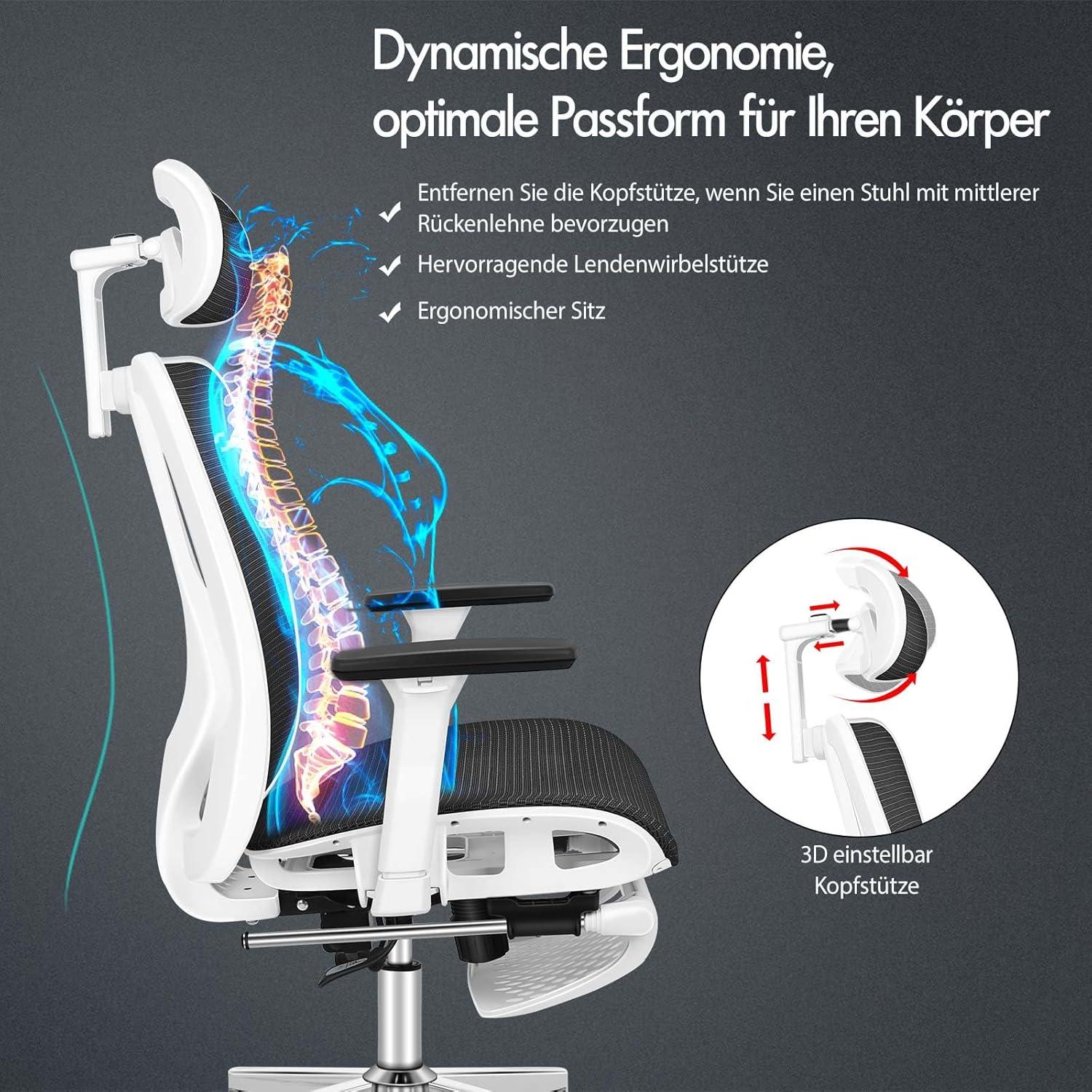 ALFORDSON Ergonomische Bürostuhl Kopfstütze 3D Armlehne Schwarz