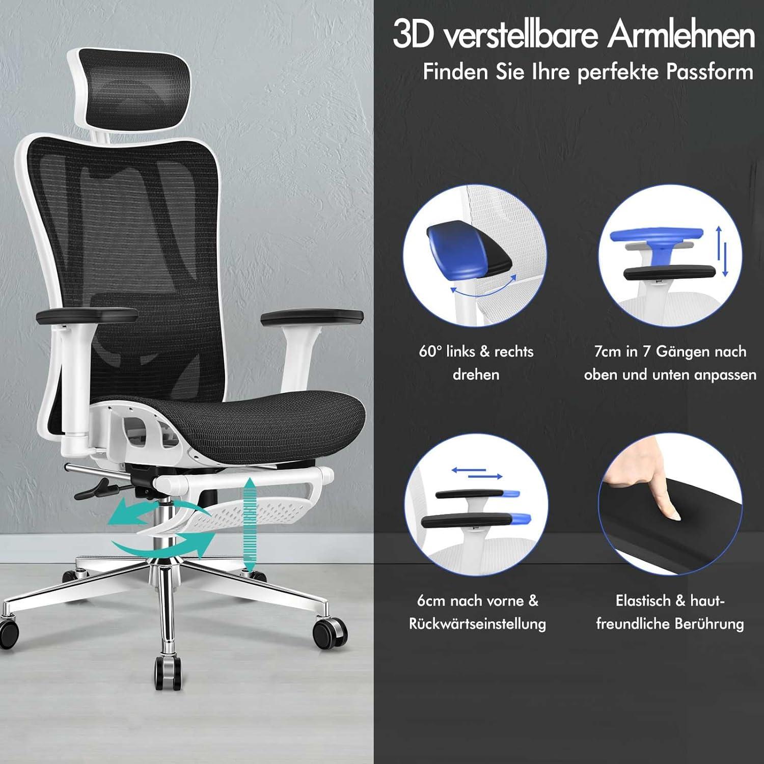 Ergonomischer Bürostuhl mit 3D-Armlehne und Wippfunktion, bis 180 kg belastbar