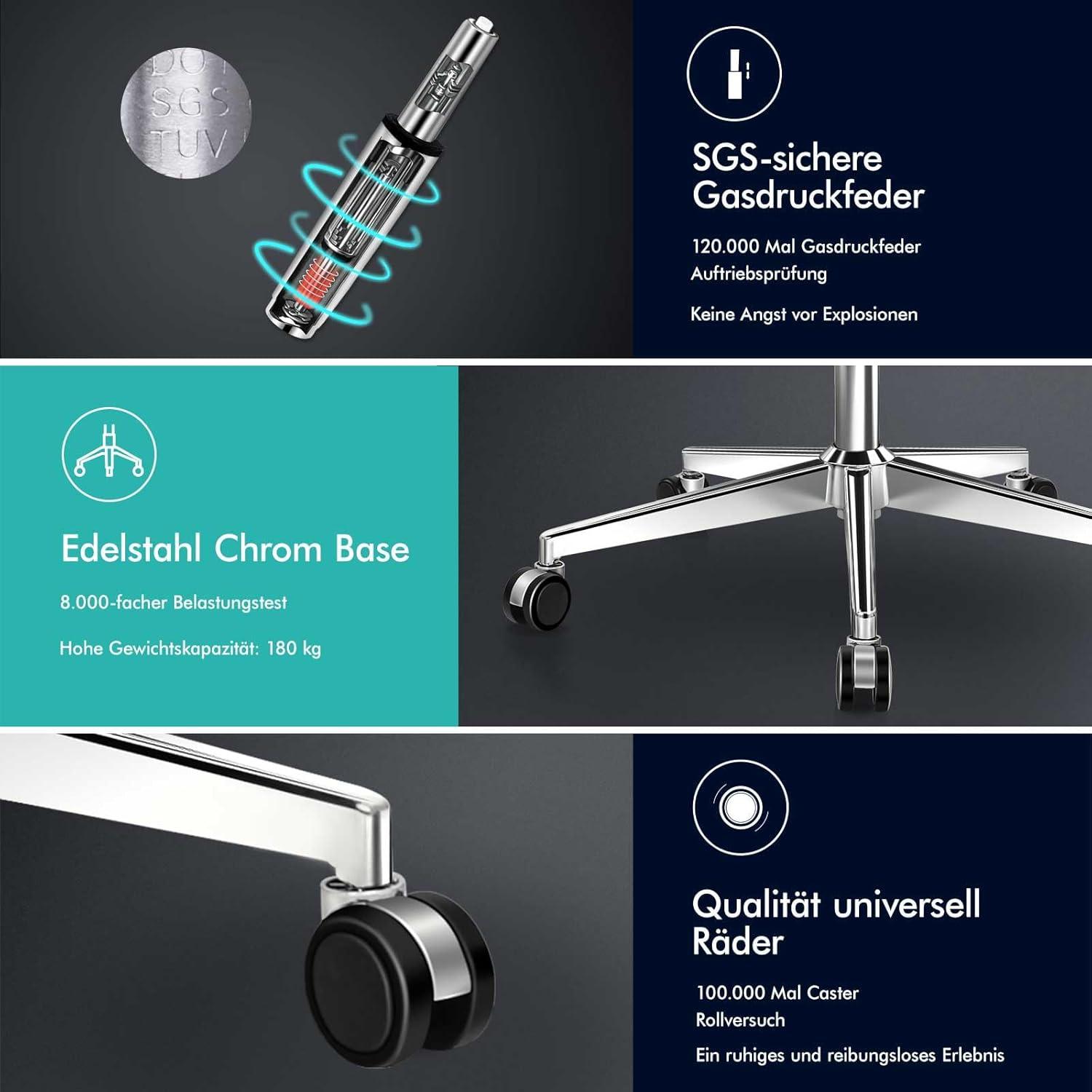 Ergonomischer Bürostuhl mit 3D-Armlehne und Wippfunktion, bis 180 kg belastbar