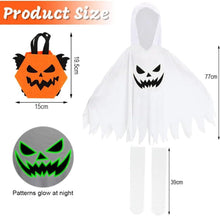 Kinder Geister Kostüm Halloween Umhang Weiß mit Kürbistasche