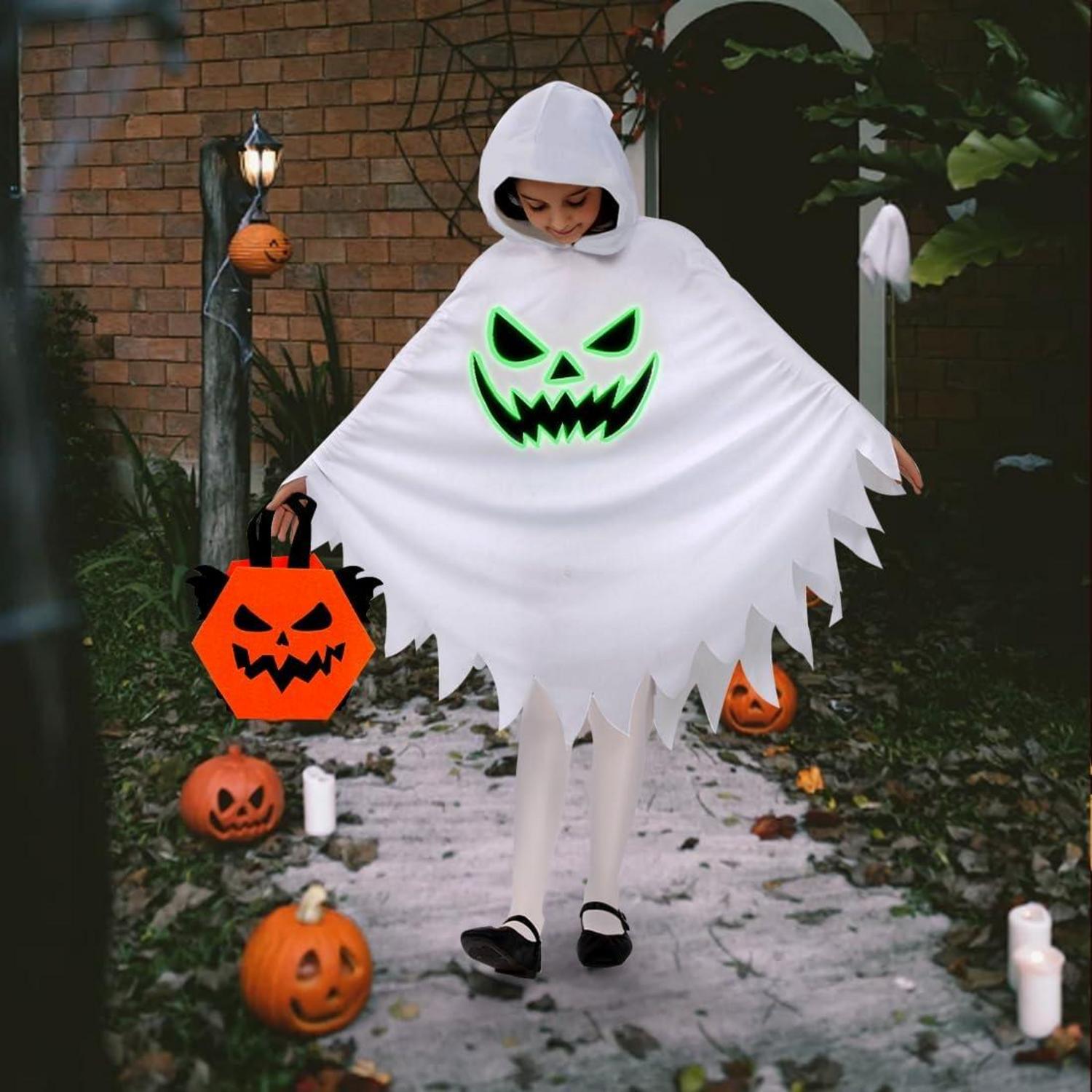Geister Kostüm Kinder Halloween Umhang Gespenst Weiß Mantel Karneval