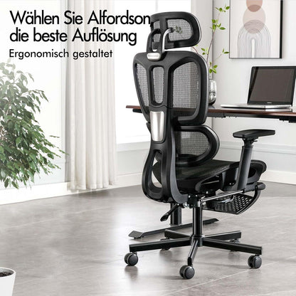 Ergonomischer Bürostuhl Netz Schwarz Lordosenstütze Kopfstütze 180kg