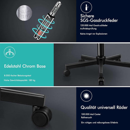 ALFORDSON Ergonomischer Bürostuhl Schwarz Kopfstütze Höhenverstellung