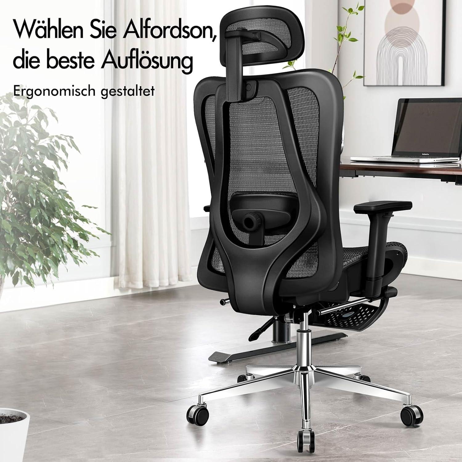 ALFORDSON Ergonomischer Bürostuhl Schwarz Drehstuhl Netzstuhl Lordosenstütze 180