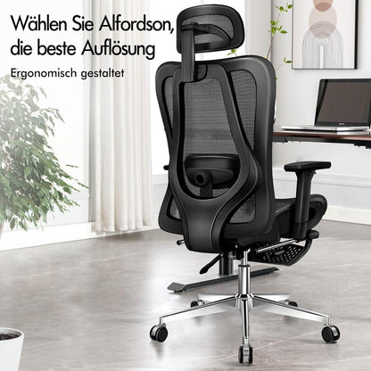 ALFORDSON Ergonomischer Bürostuhl Schwarz Drehstuhl Netzstuhl Lordosenstütze 180